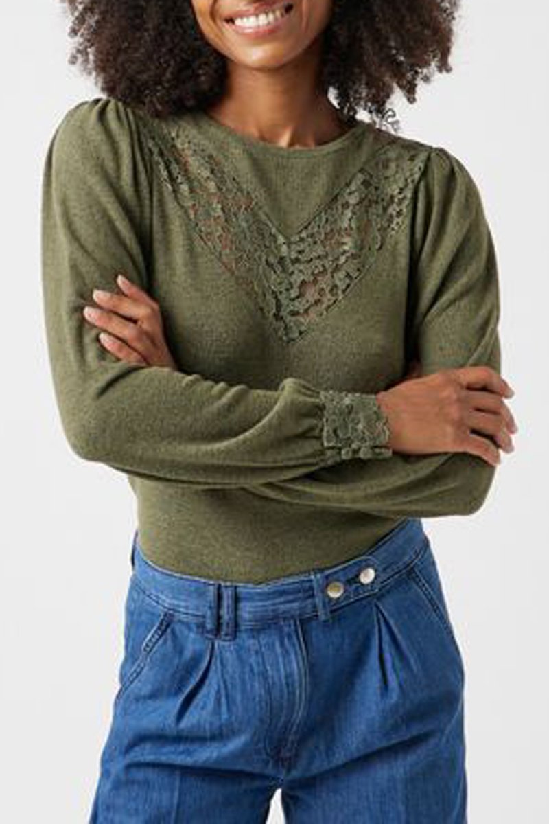 Blouse bi-matière Vert musette chiné