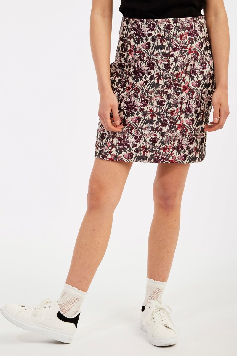 Jupe droite taille haute Ecru et bordeaux