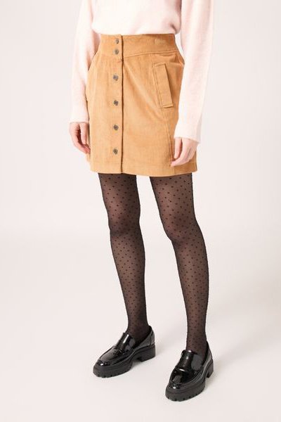 Jupe droite taille haute en velours Camel