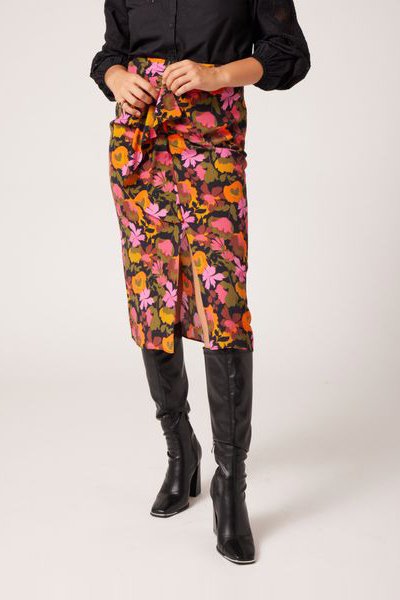 Jupe midi taille haute Orange et rose