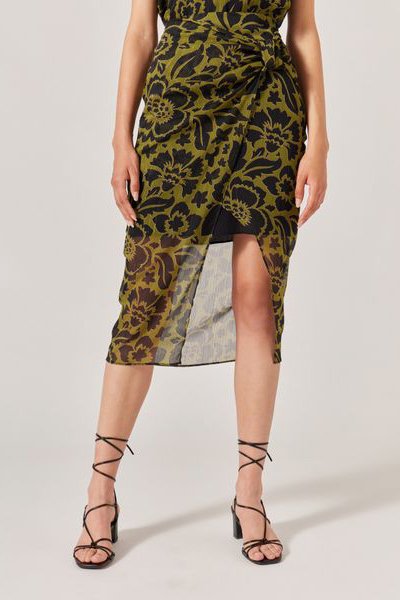 Jupe portefeuille taille haute Kaki et noir