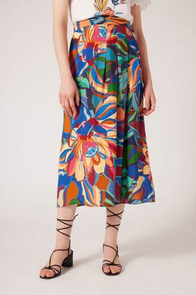 Jupe midi taille haute Orange et turquoise