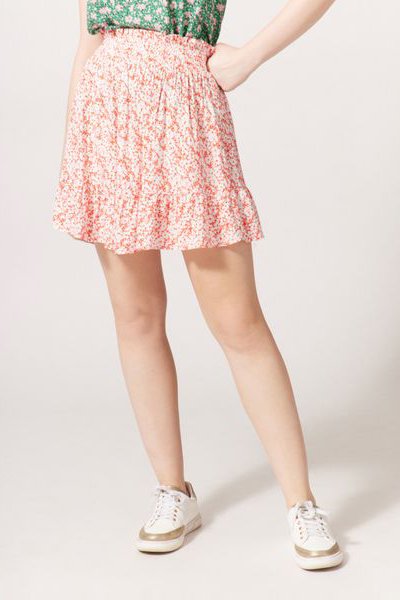 Jupe patineuse taille haute Ecru et rouge