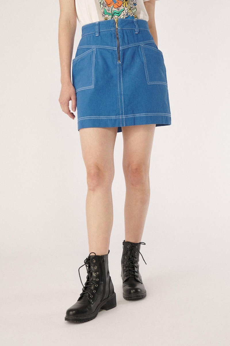 Jupe droite en jean taille haute Bleu