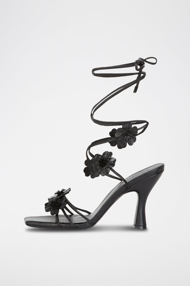 Sandales à talons 100% cuir de chèvre - Noir