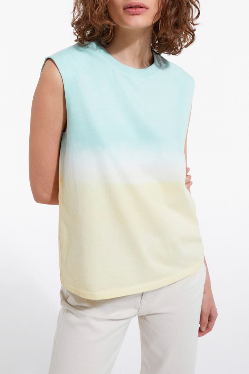 Débardeur dip and dye - Vert d’eau et jaune clair