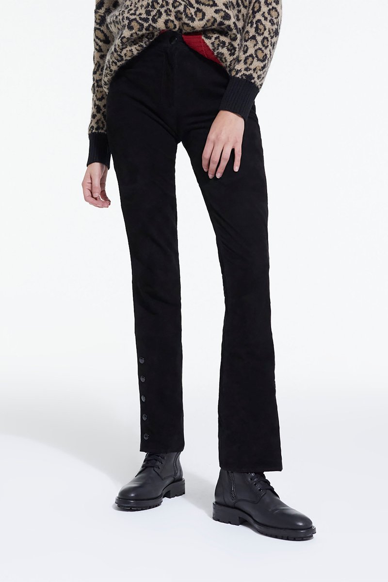 Pantalon droit en cuir de chèvre - Noir