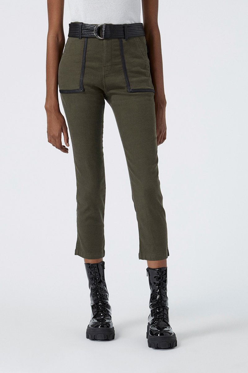 Pantalon droit taille haute en lin - Kaki