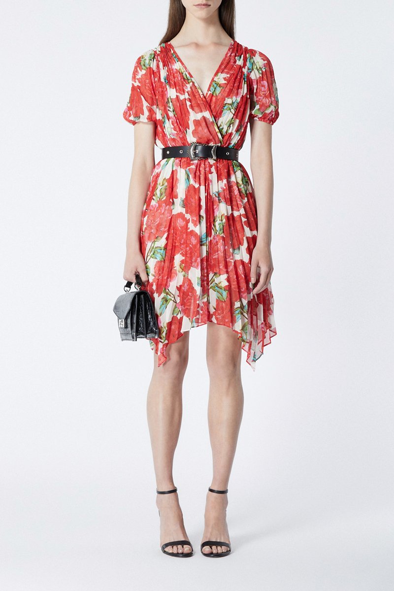 Robe courte plissée - Rouge et blanc