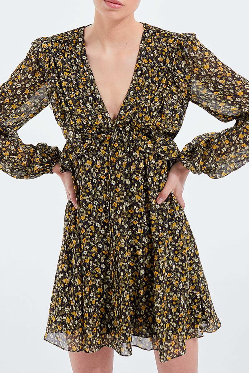 Robe volantée - Vert et jaune