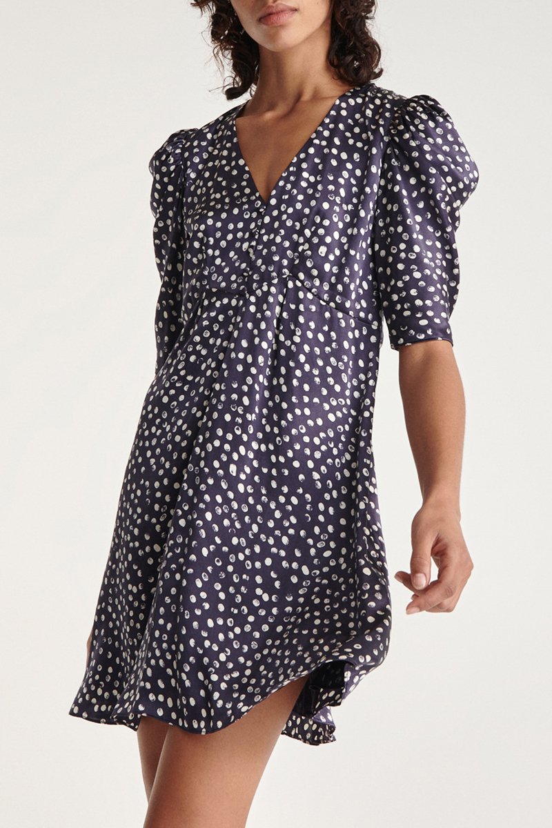 Robe droite en soie - Bleu marine et blanc