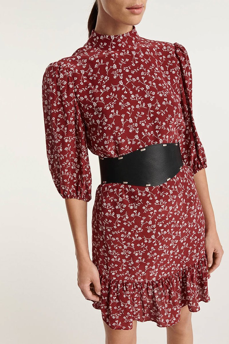 Robe droite en soie - Bordeaux et blanc