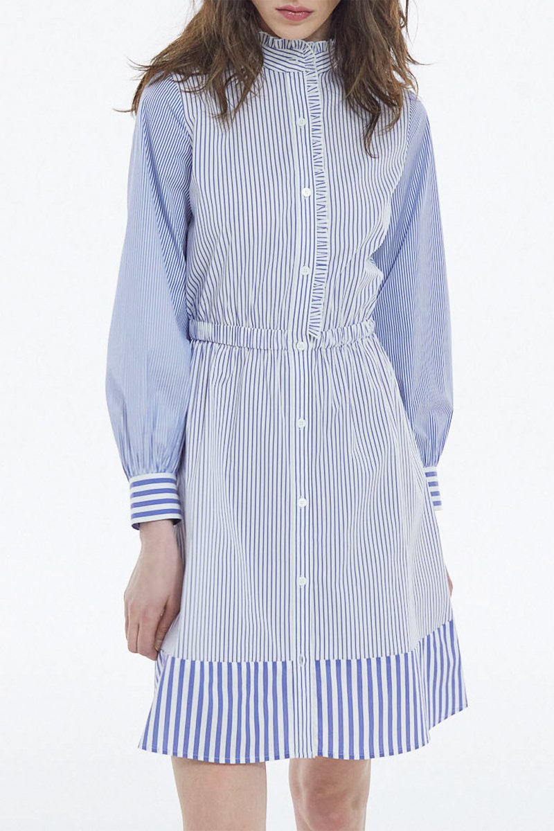 Robe chemise - Bleu clair et blanc