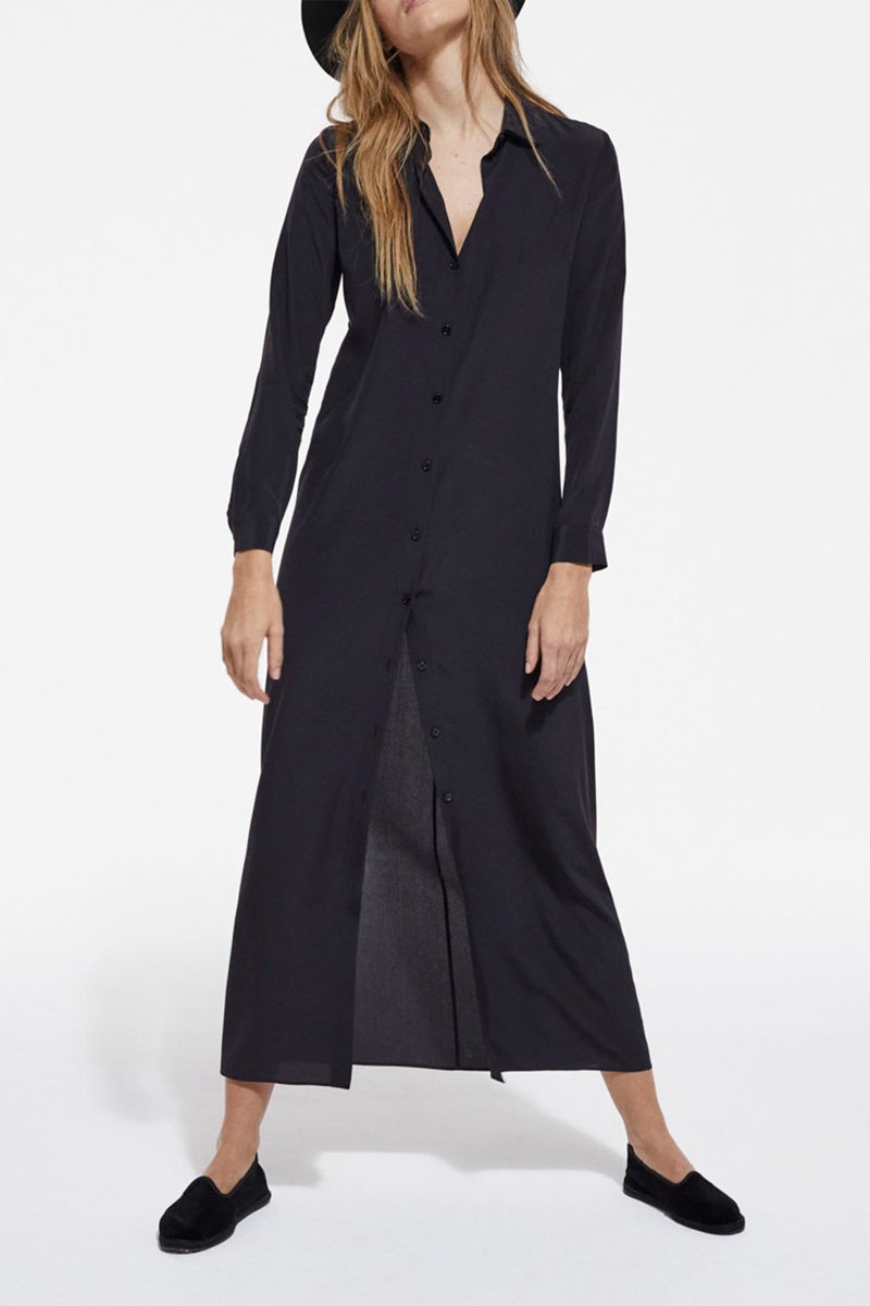 Robe chemise en soie - Noir