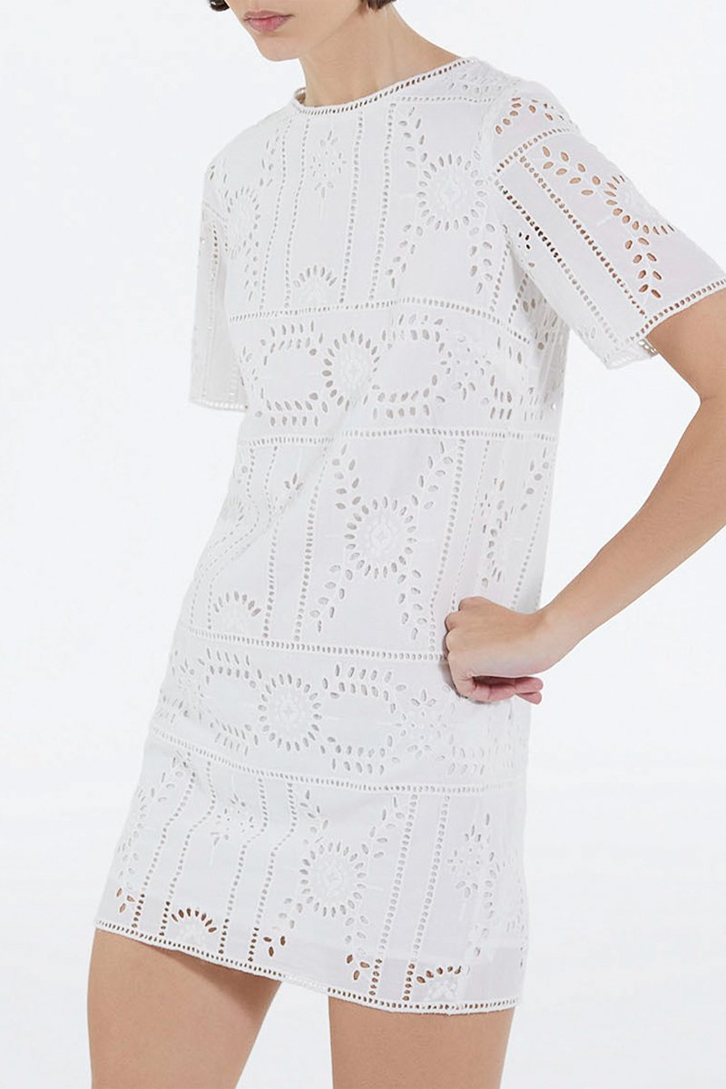 Robe droite en broderie anglaise - Blanc