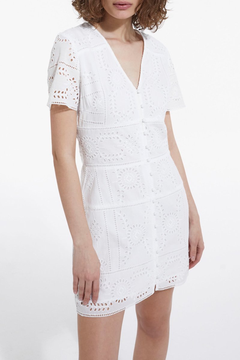 Robe chemise en broderie anglaise - Blanc