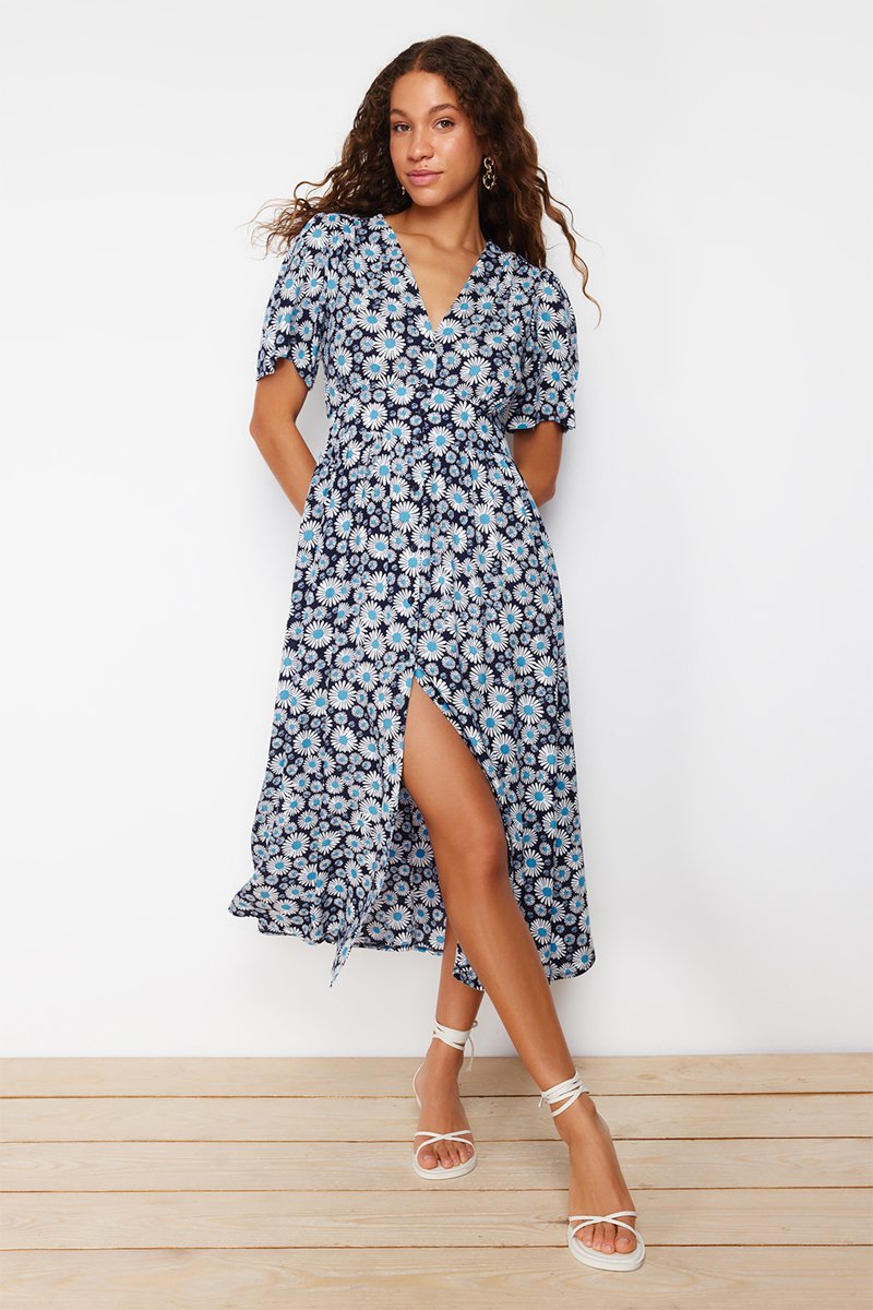 Robe midi - Bleu