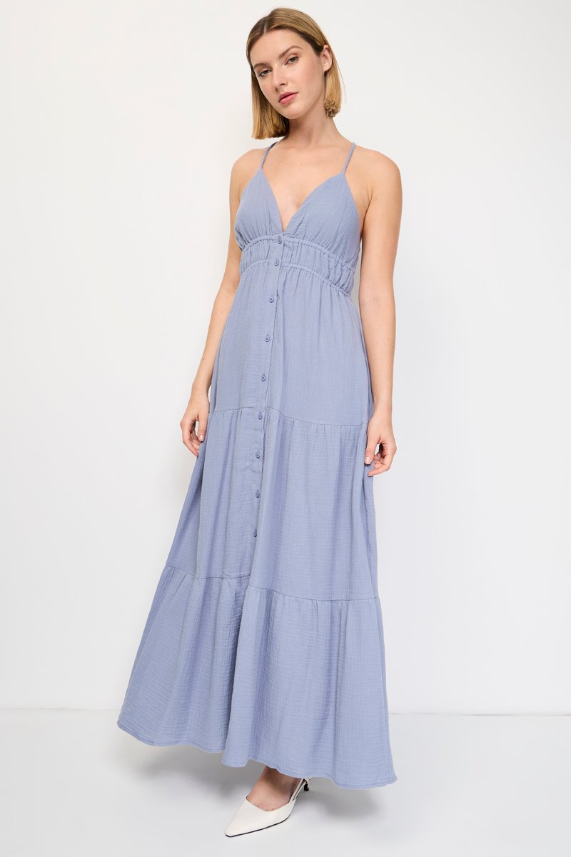 Robe longue - Bleu clair - 100% coton