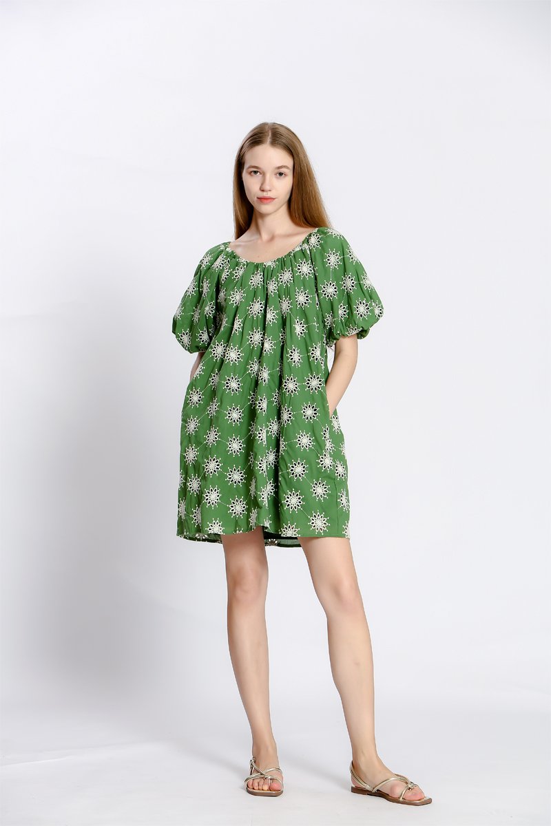 Robe trapèze - Vert - 100% coton