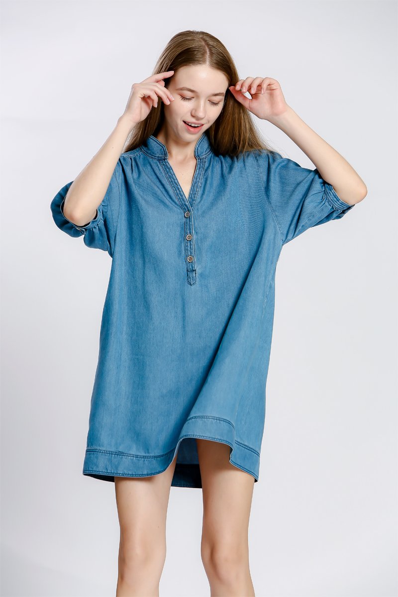 Robe droite en jean - Bleu