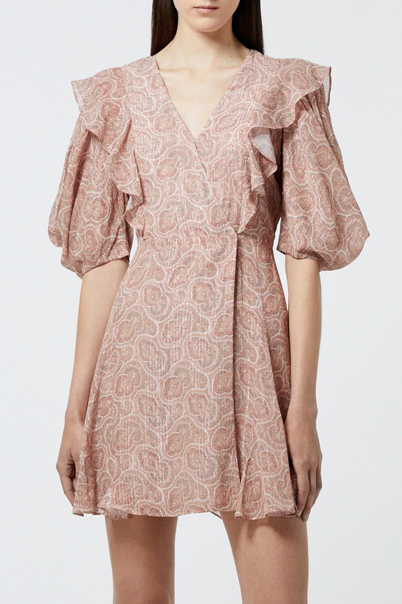 Robe portefeuille en soie - Rose et blanc