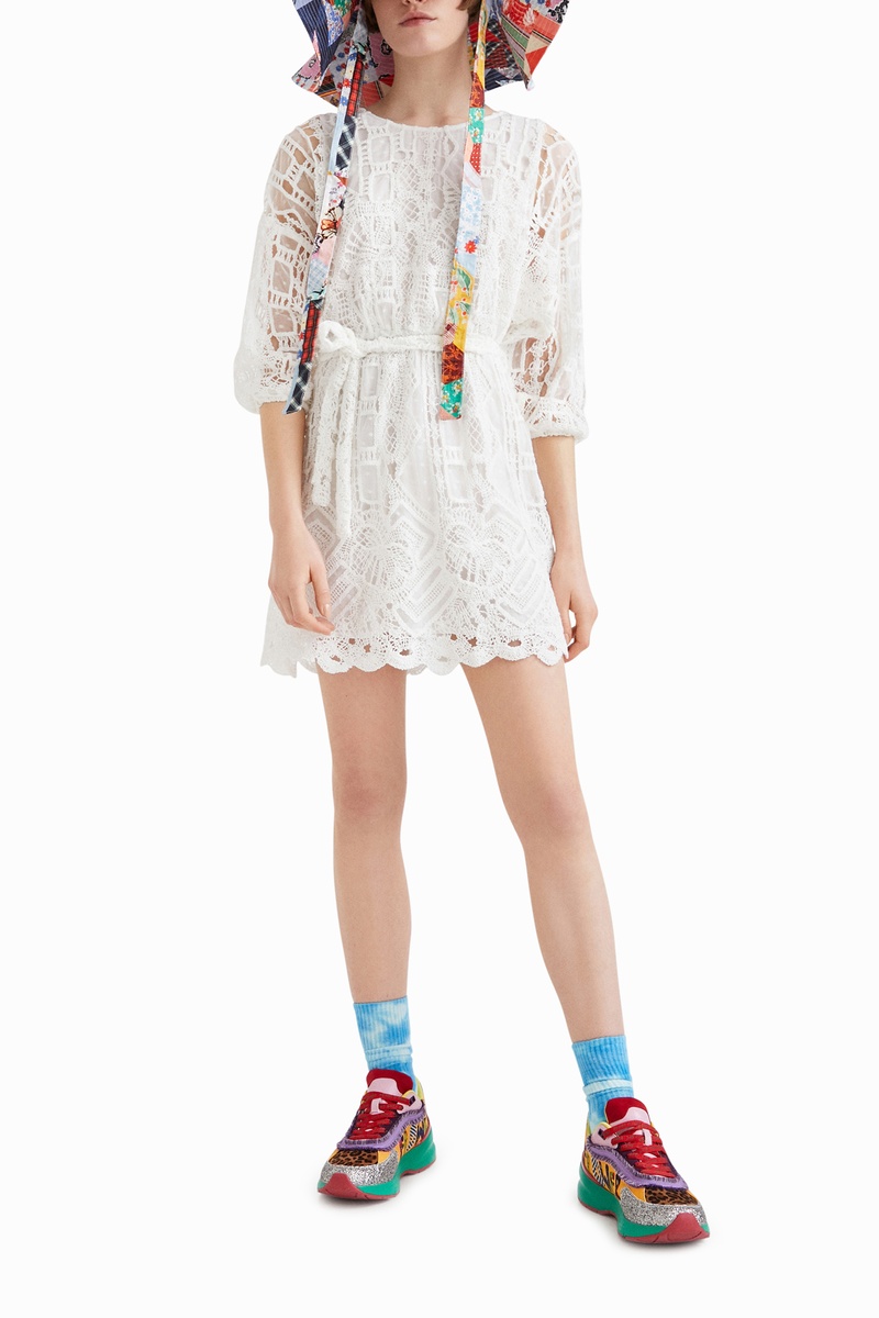 Robe trapèze en dentelle Aster - Blanc