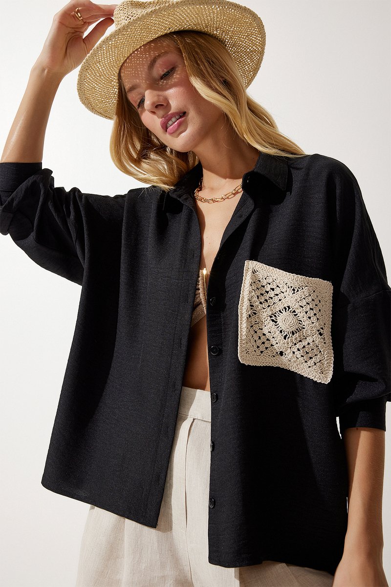 Chemisier en lin - Noir