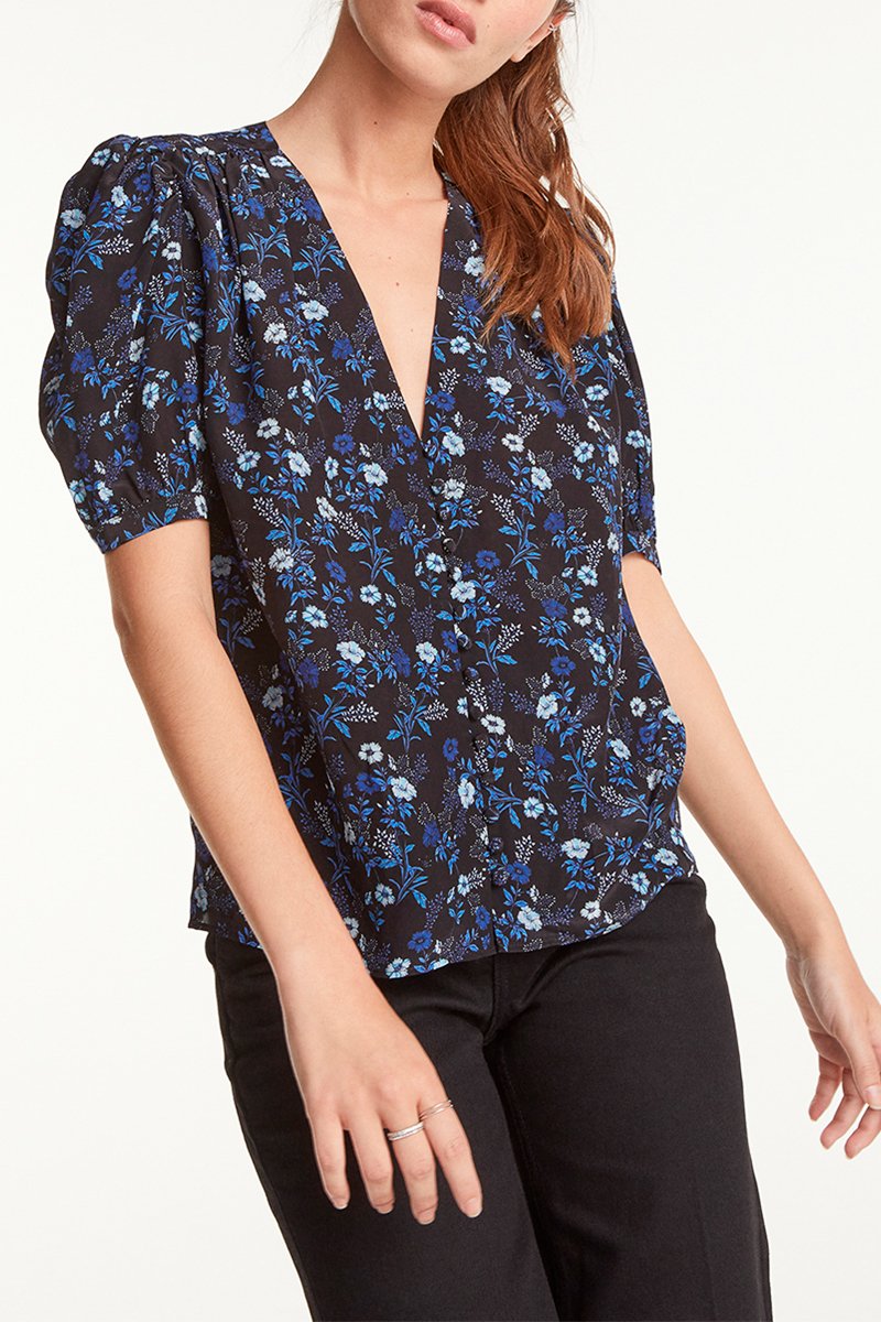 Chemisier en soie - Noir et bleu