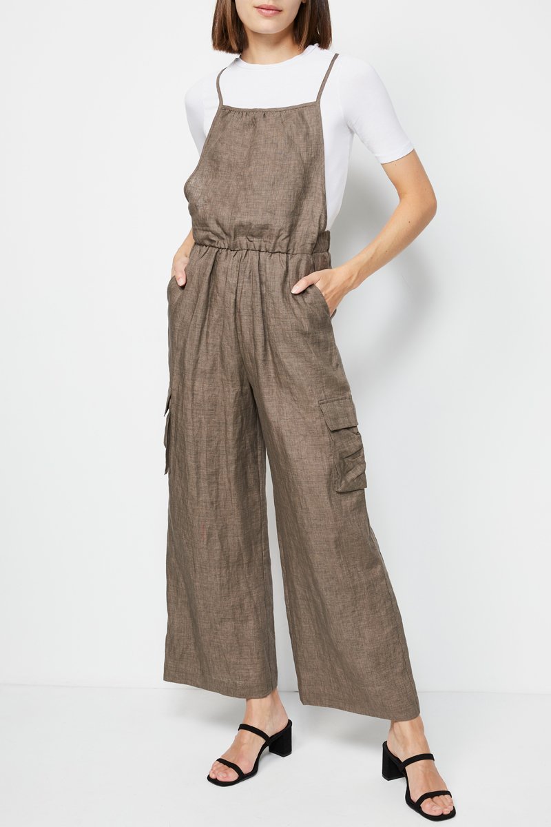 Salopette en lin - Marron chiné - 100% lin