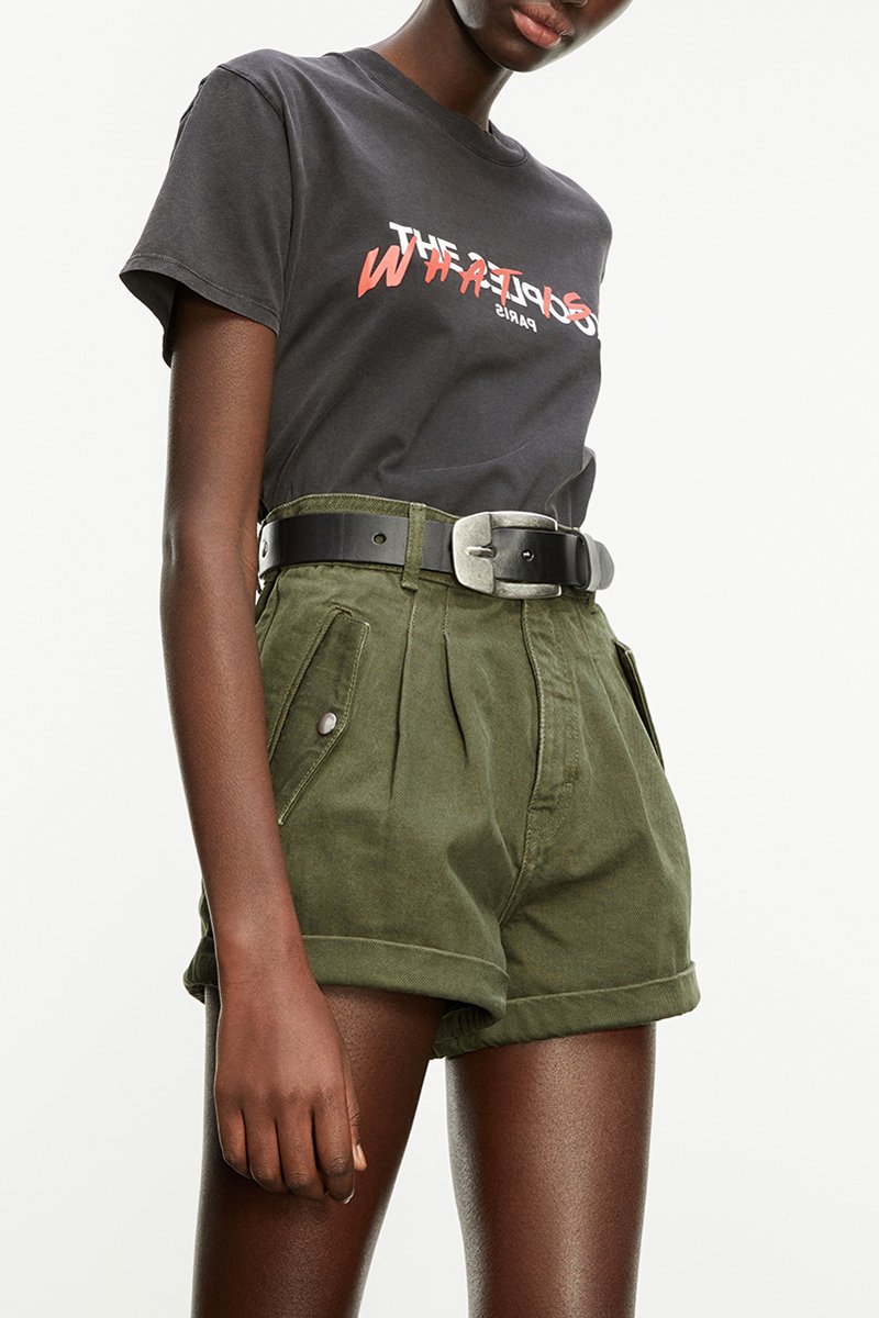 Short en jean taille haute - Kaki