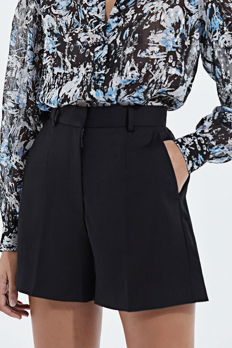 Short en laine taille haute - Noir