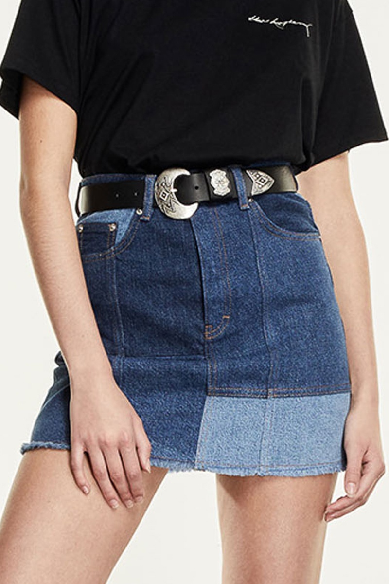 Minijupe en jean taille haute - Bleu