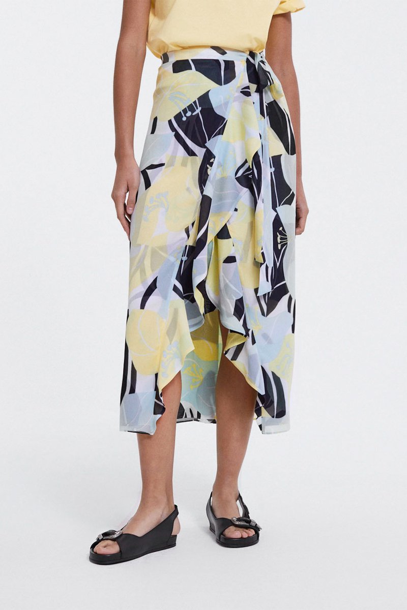 Jupe portefeuille - Jaune et noir