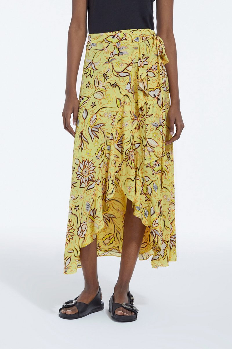 Jupe asymétrique taille haute - Jaune