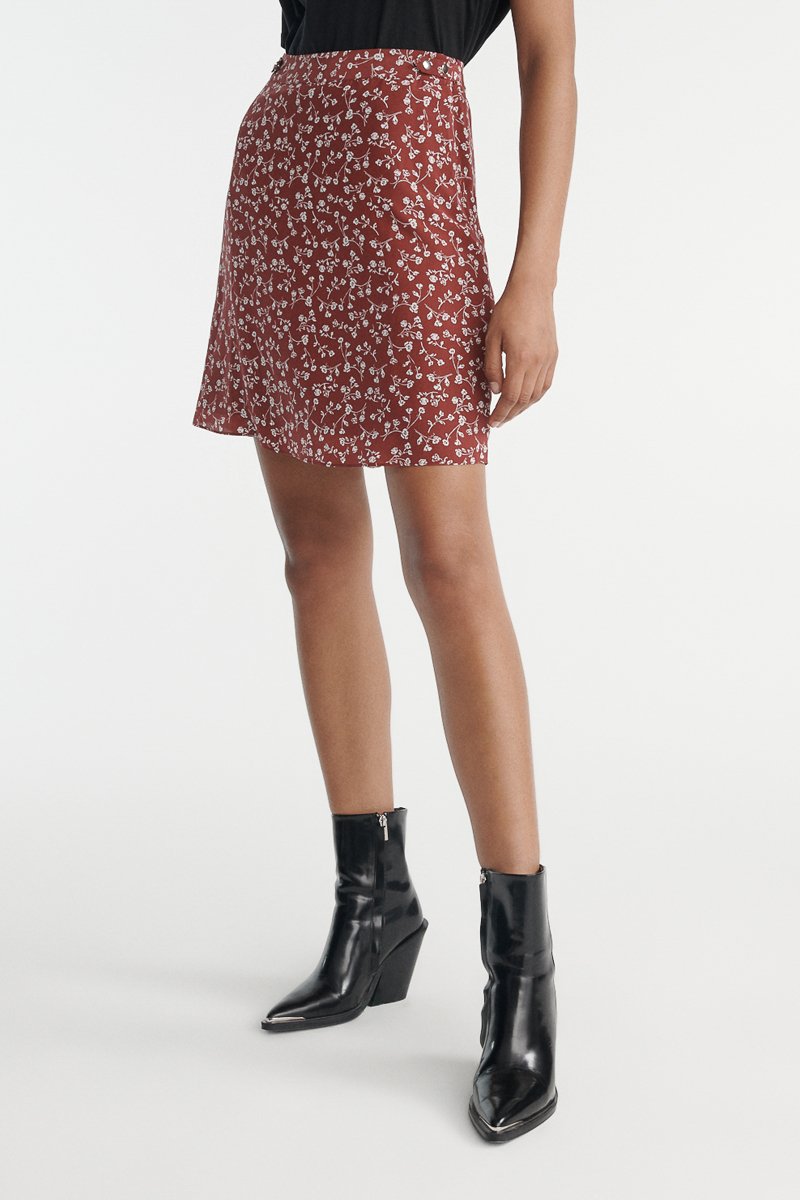 Jupe droite en soie taille haute - Bordeaux