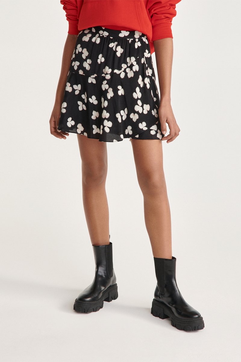 Jupe patineuse en soie taille haute - Noir