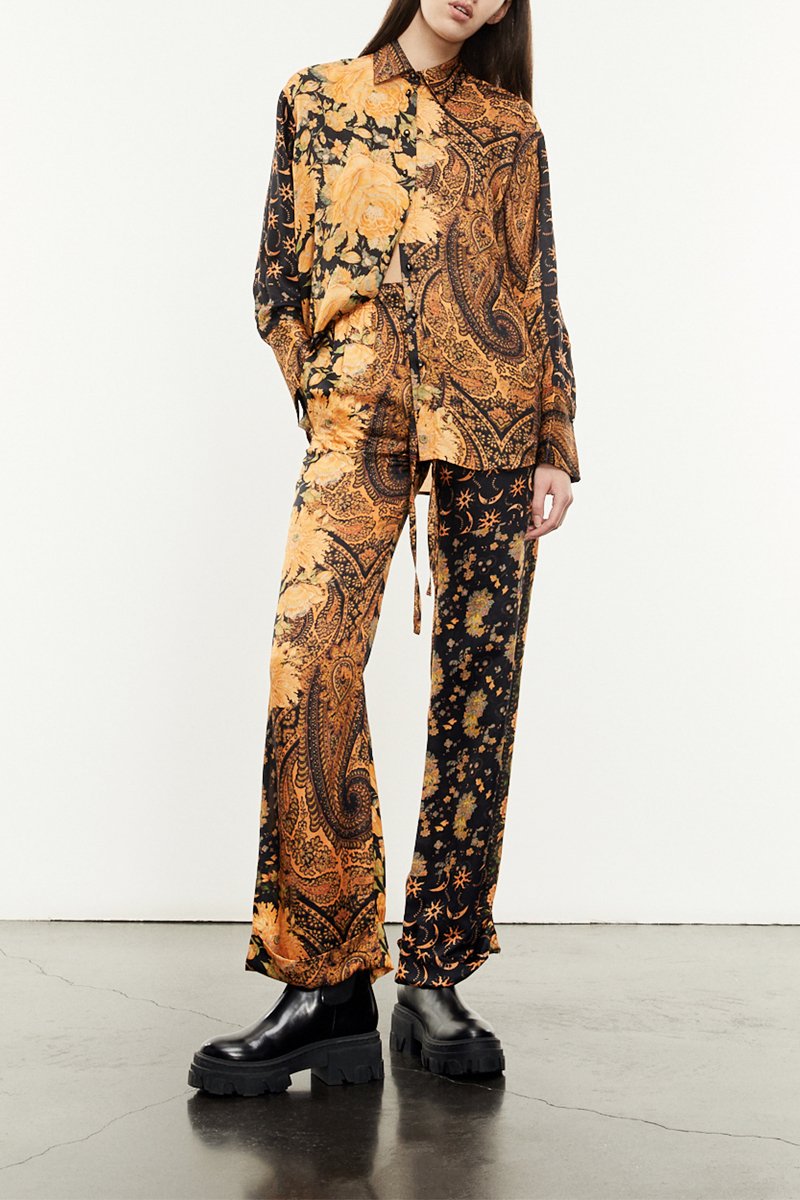 Pantalon wide legs - Noir et orange