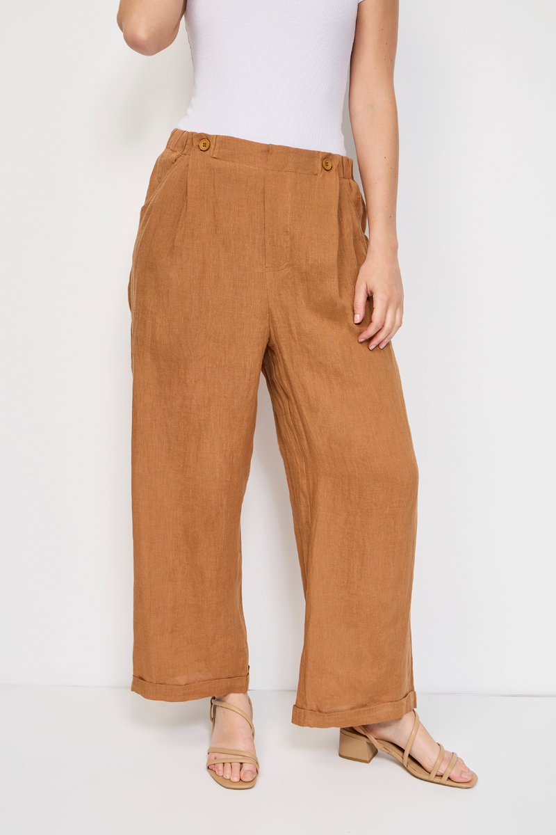 Pantalon en lin - Marron - 100% lin