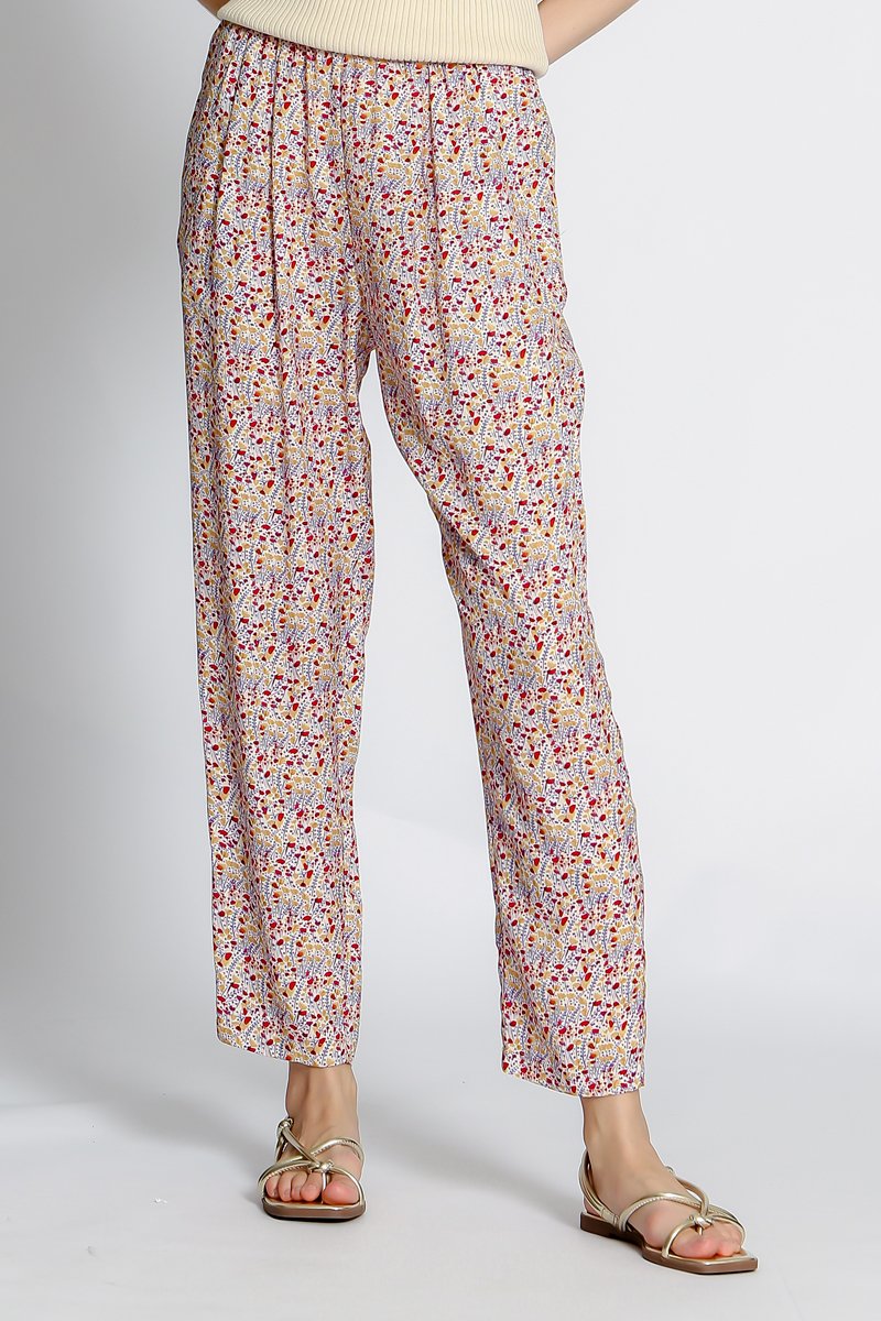 Pantalon fleuri - Rouge et jaune
