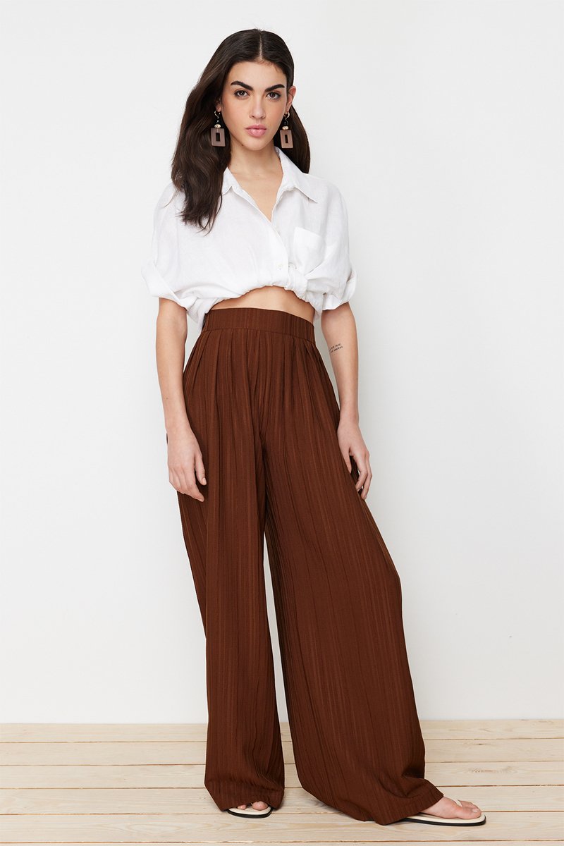Pantalon wide legs - Marron