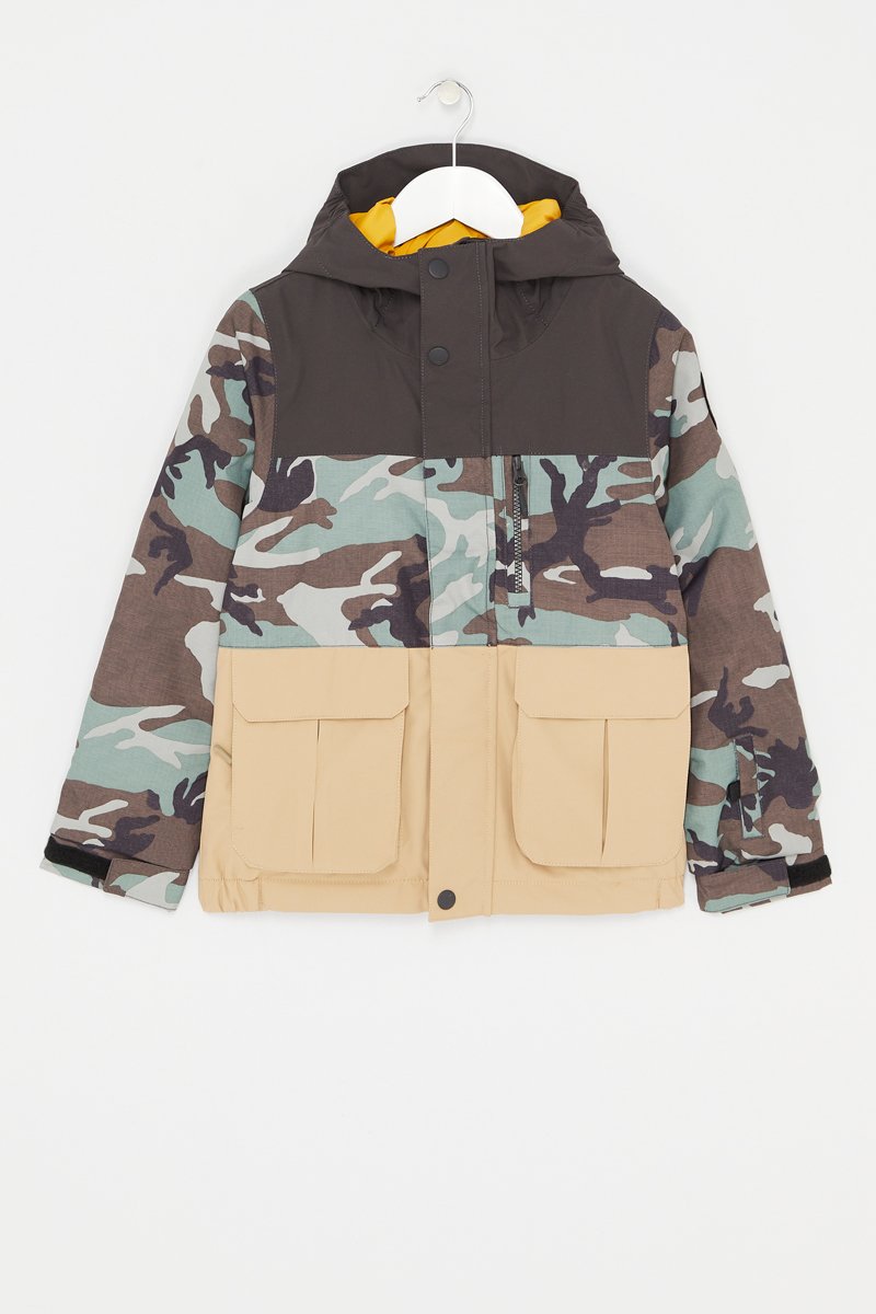 Manteau de ski Snake Kaki foncé et beige