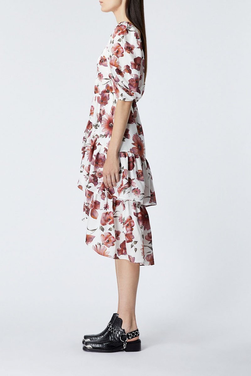 Robe asymétrique - Blanc et vieux rose