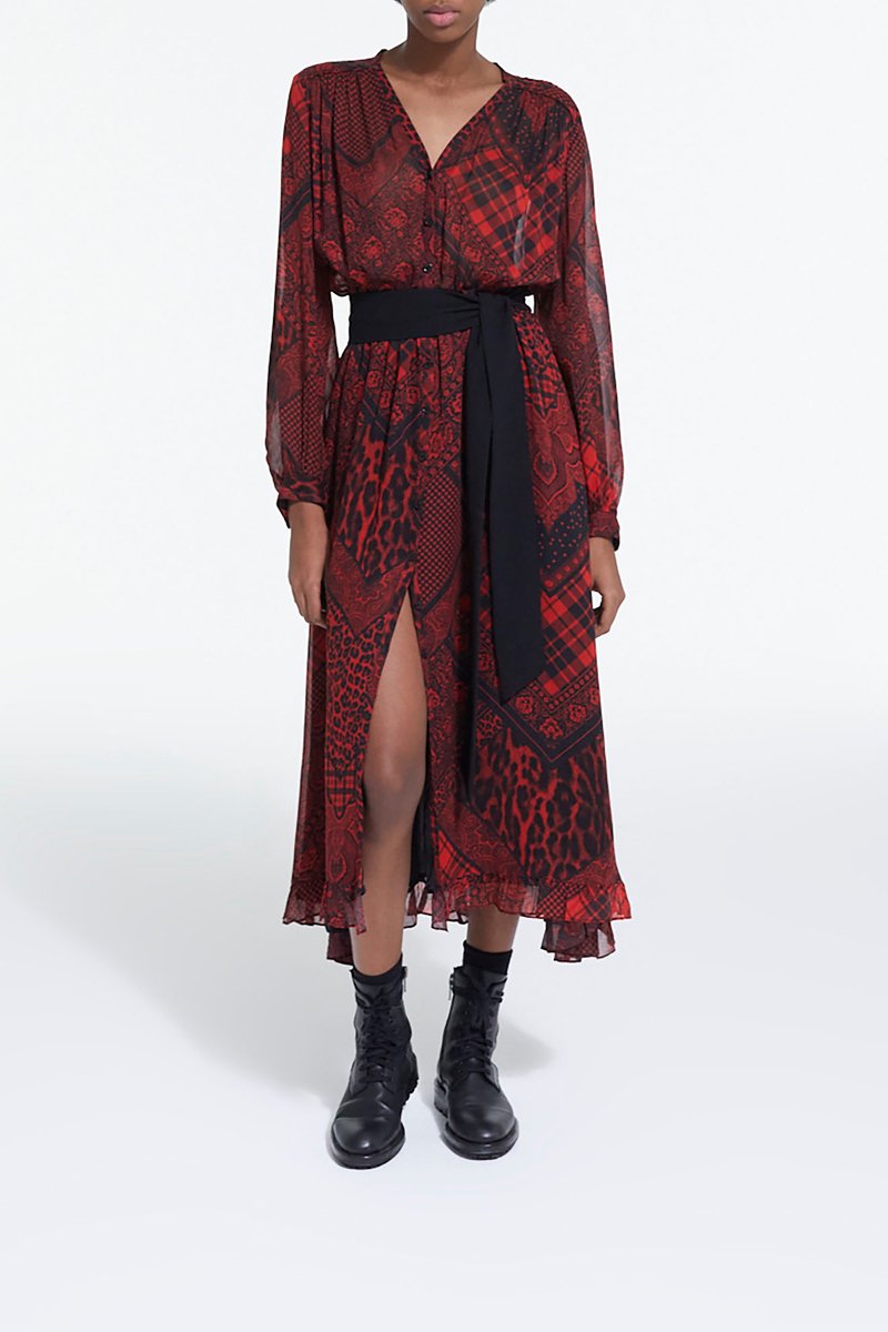 Robe chemise - Rouge et noir