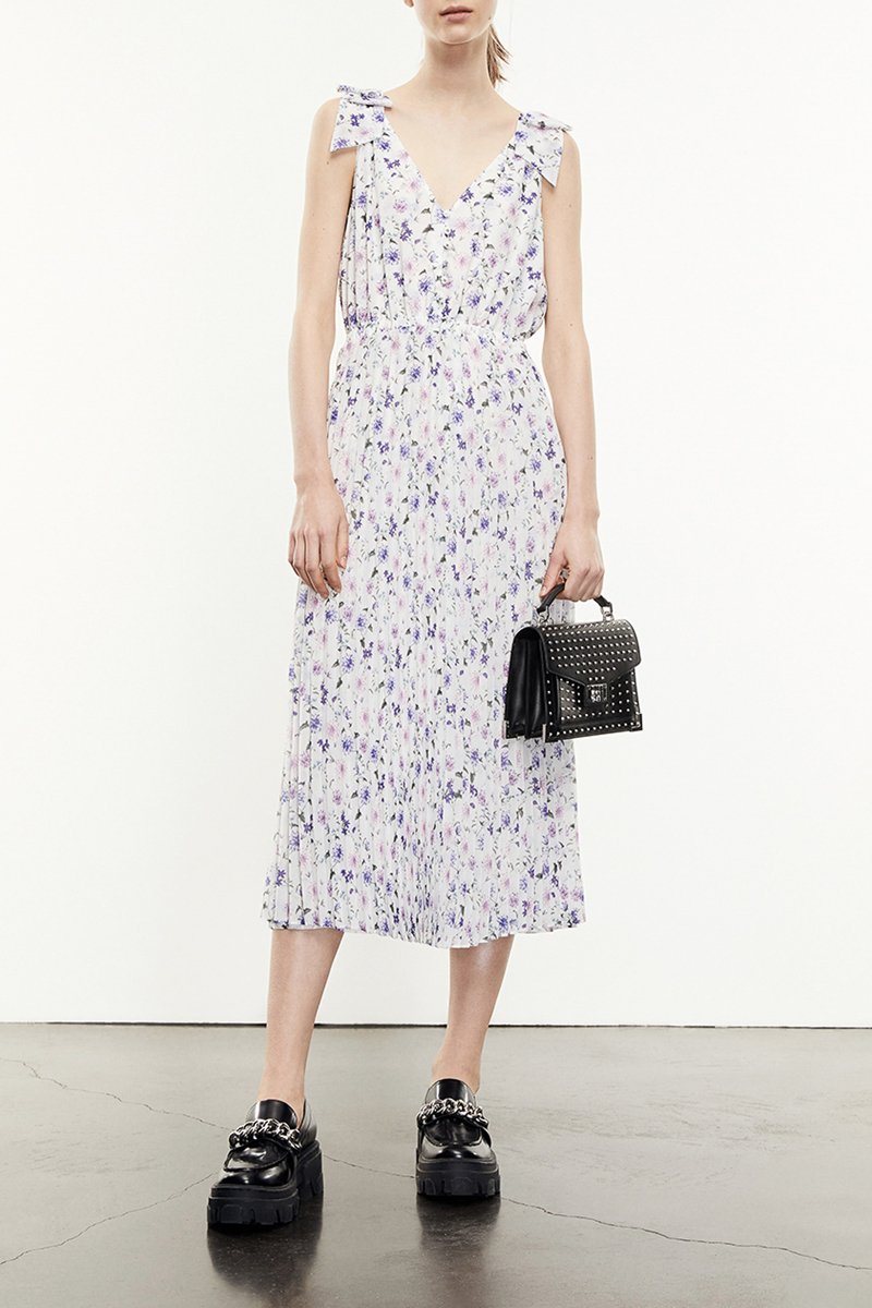 Robe midi - Ecru et violet