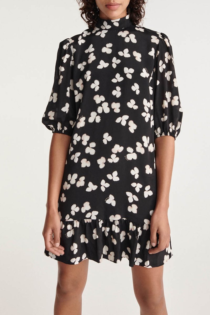 Robe droite en soie - Noir et écru