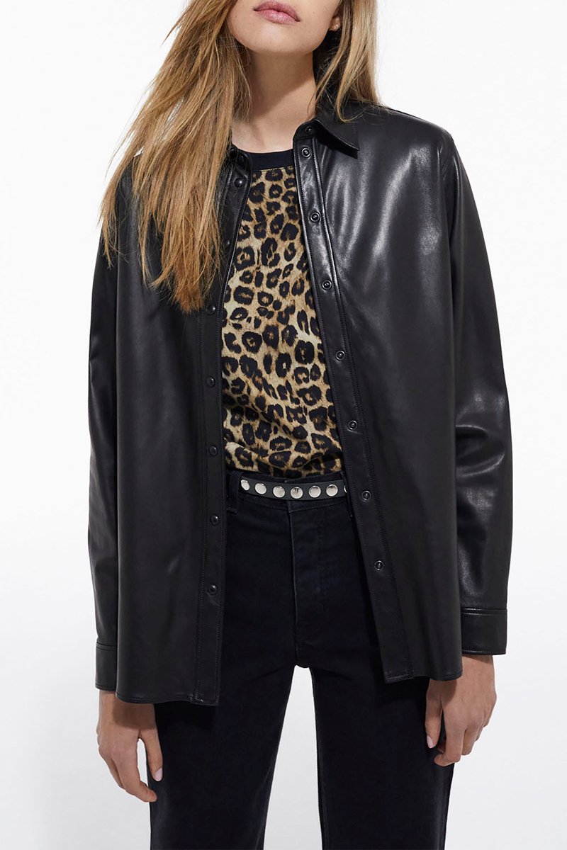 Chemisier en cuir d’agneau - Noir