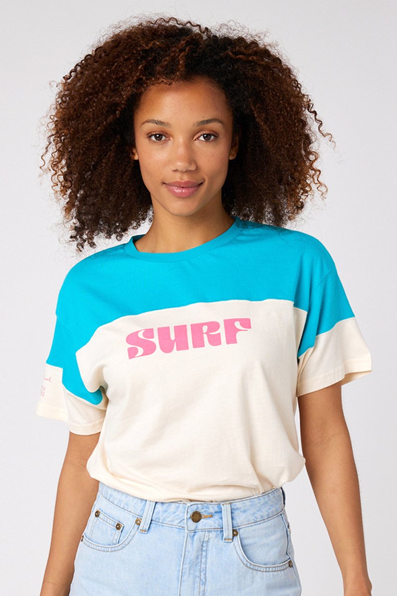 T-shirt Surf Ringer Blanc et bleu