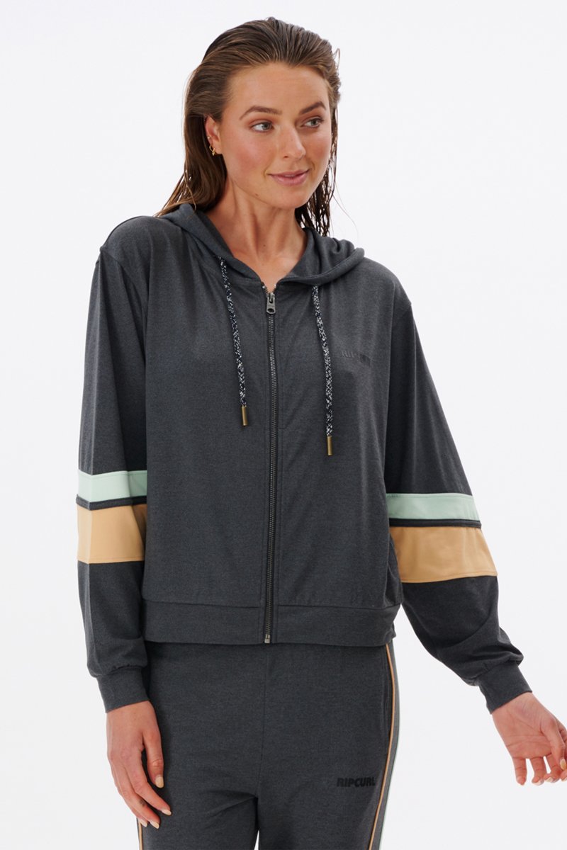 Sweat à capuche Run Swim Surf Noir chiné