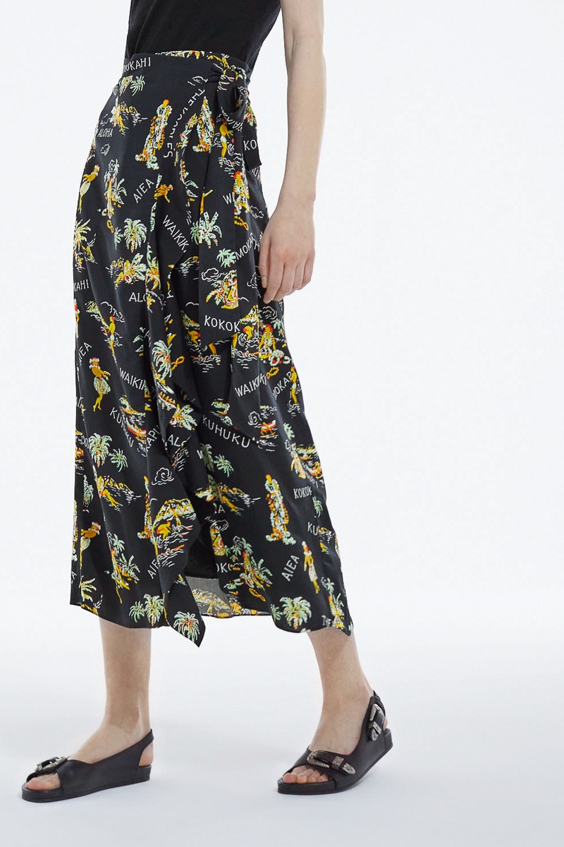 Jupe portefeuille taille haute - Noir