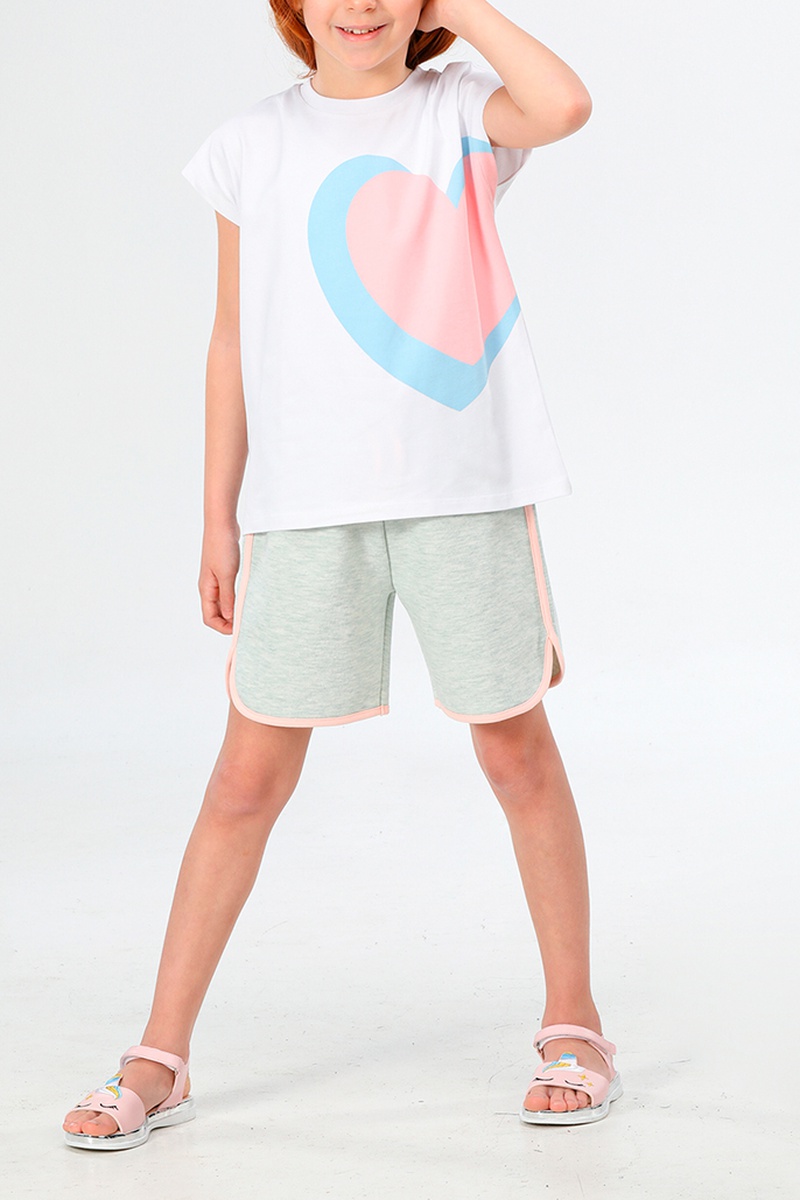 T-shirt et short Gris clair chiné et blanc